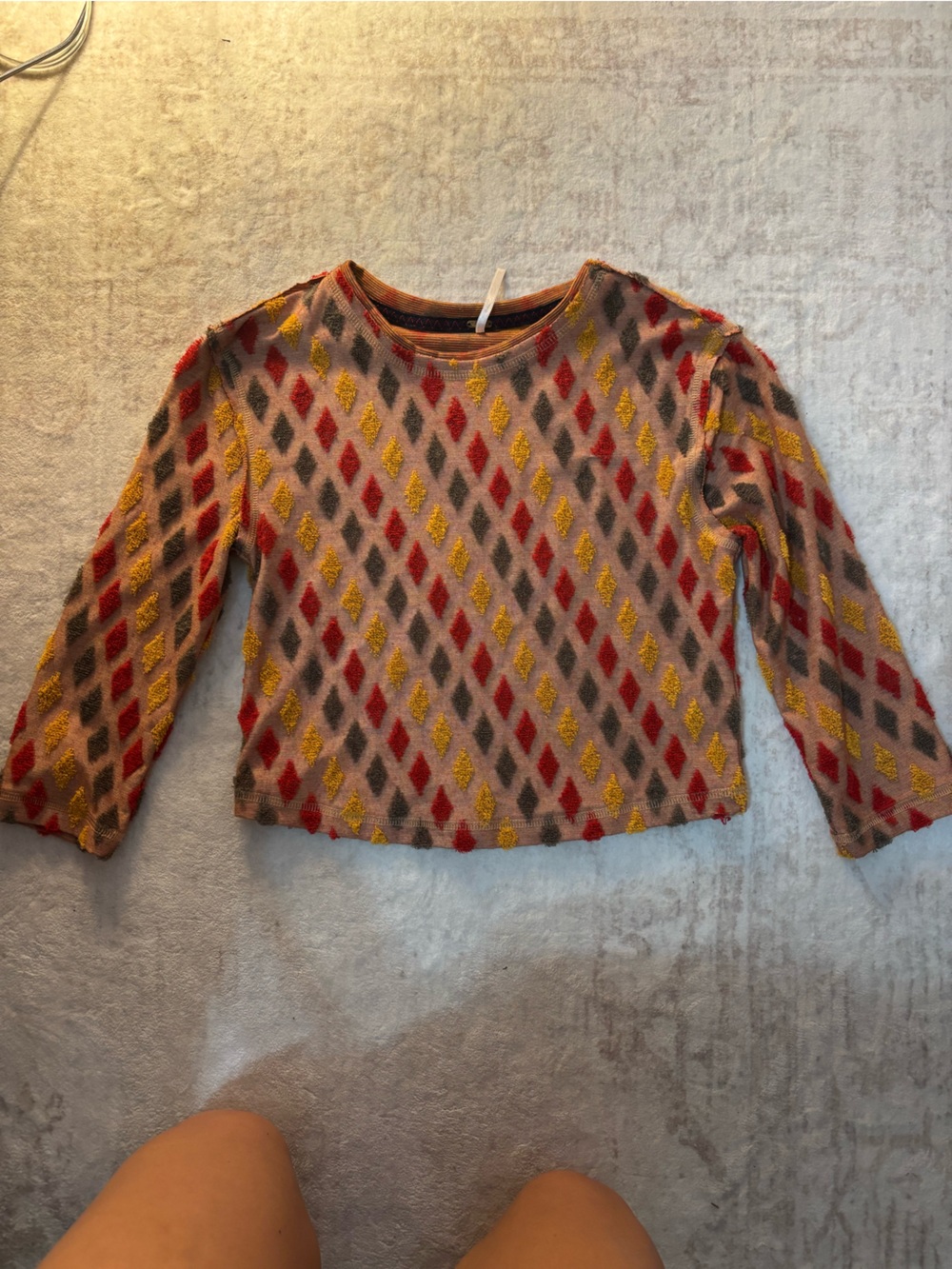 Free People Diamond-Pattern Long-Sleeve Top - Multi